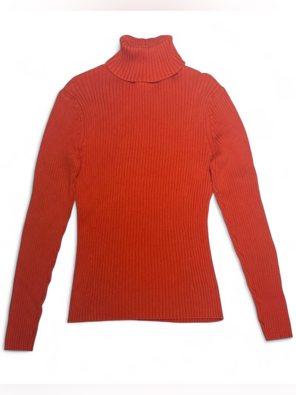 Pendleton Ribbed 100% Cotton Turtleneck Sweater Burnt Orange Cable Knit Womens M